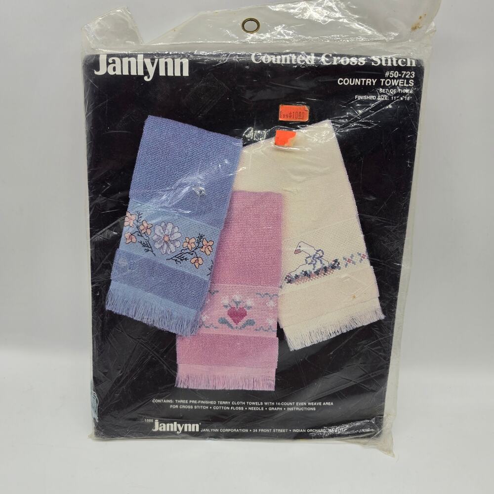 Janlynn New Counted Cross Stitch Kit Country Towels 3 Pastel Daisies Heart Goose